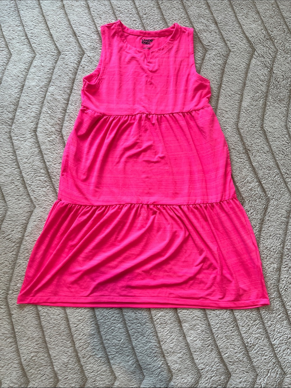 Lands' End Hot Pink Sleeveless Tiered Dress
